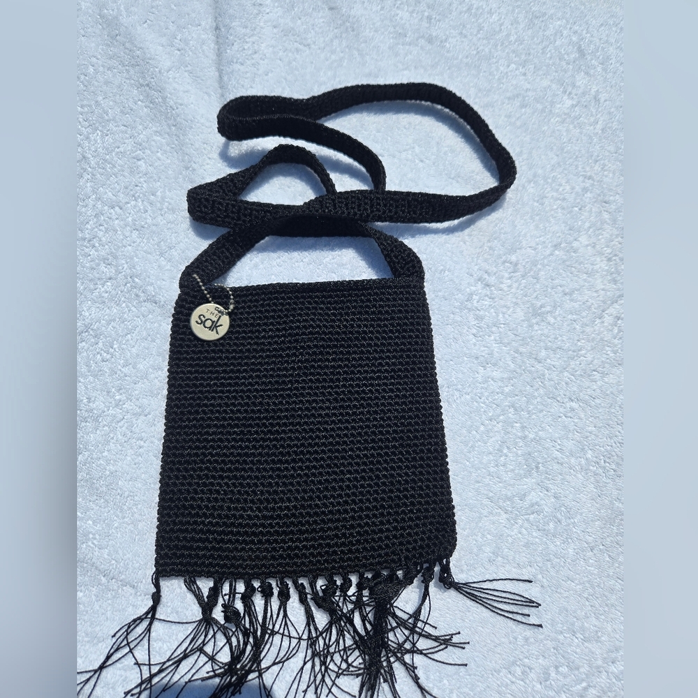 The Sak Black Knit Fringe Crossbody Bag